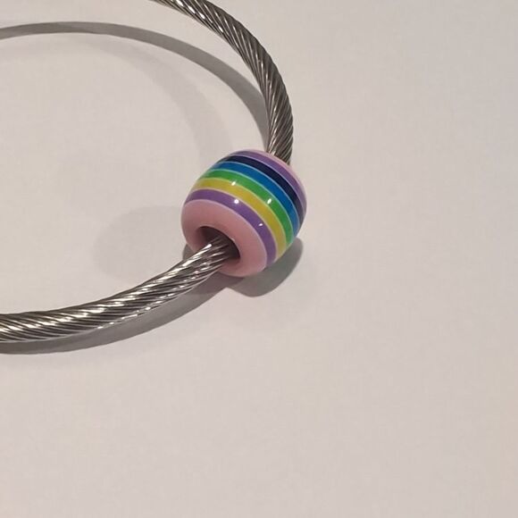 Rainbow Striped Charm for Pandora Style Bracelet - Picture 4 of 4